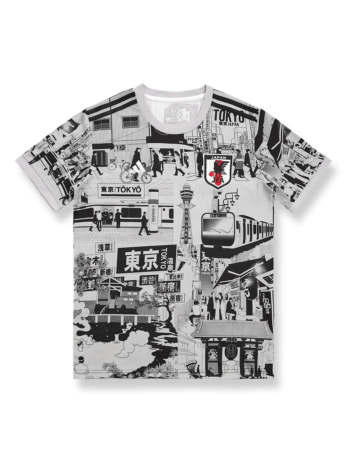 2024年日本代表特別版ユニフォーム「東京シティ漫画グレープリント」、東京の都市景観を漫画風に表現したユニークなデザイン