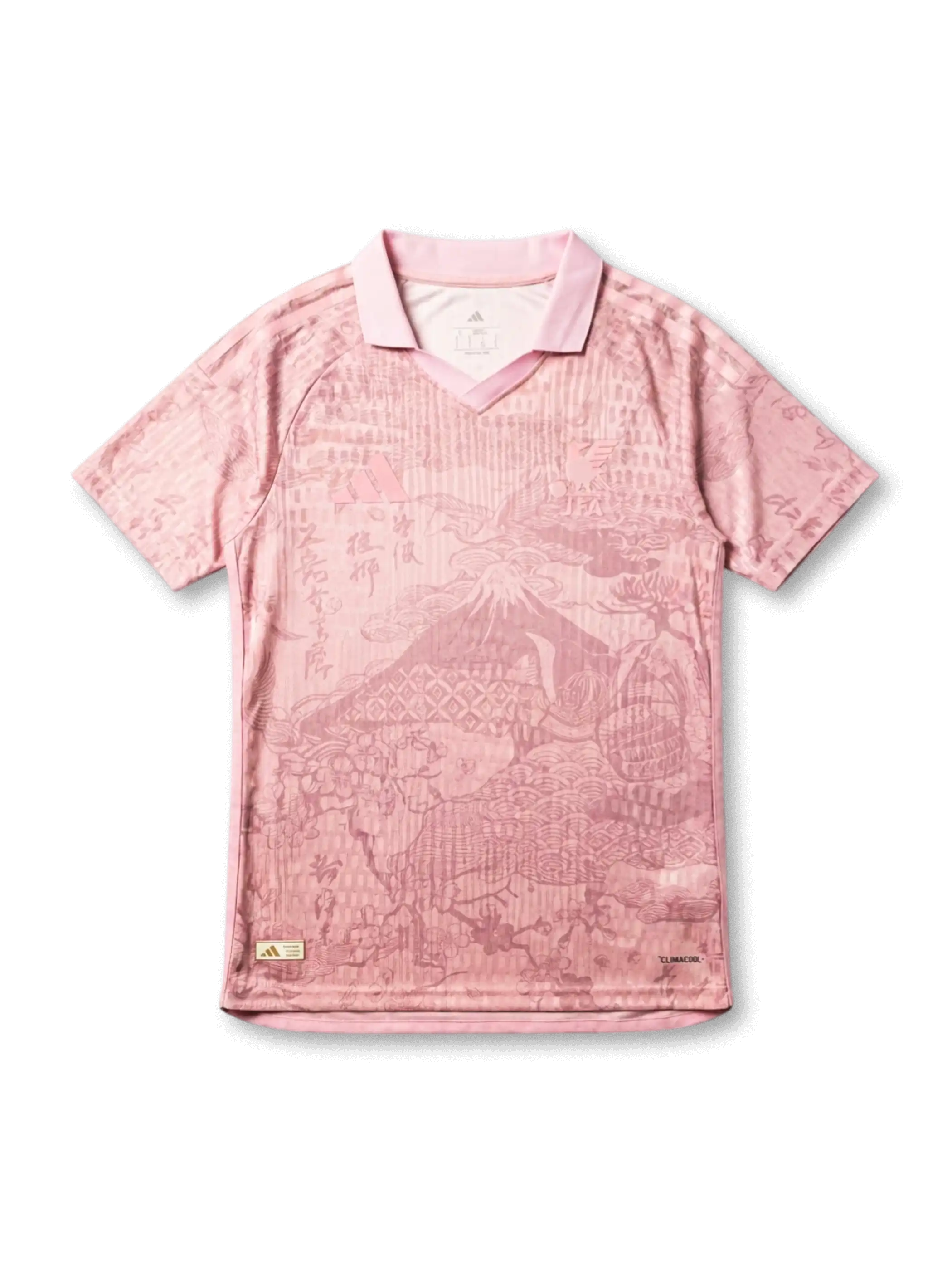 日本代表 adidas オーセンティックジャージ 桜ピンク和柄スペシャルエディション 前面 — トーン・オン・トーン和柄総柄とCLIMACOOL搭載選手着用仕様