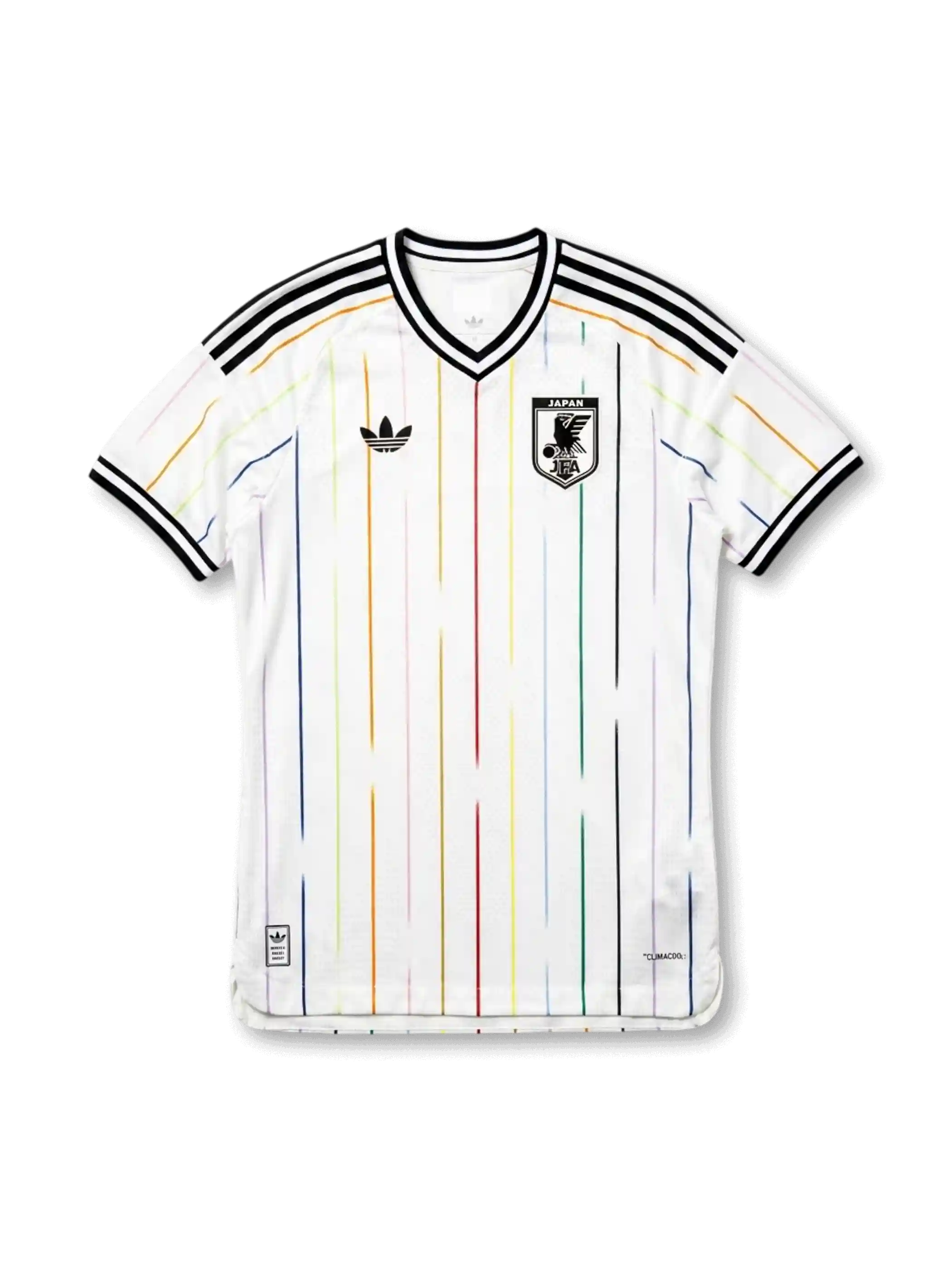 日本代表 2026 FIFAワールドカップ アウェイ Authentic フロント(レインボーピンストライプ+adidas Originalsトレフォイル+JFA八咫烏エンブレム+3ストライプ肩)