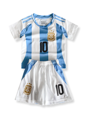 子供用アルゼンチン代表ユニフォームセット リオネル・メッシ 背番号10 水色白縦縞 黒アクセント エンブレム刺繍