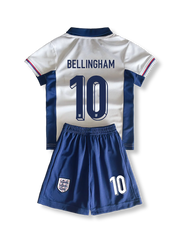 子供用イングランド代表ユニフォームセット ジュード・ベリンガム 背番号10 ホワイト 赤アクセント イングランド連盟エンブレム刺繍