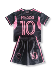 子供用インテル・マイアミユニフォームセット リオネル・メッシ 背番号10 ピンク 黒白アクセント クラブエンブレム刺繍