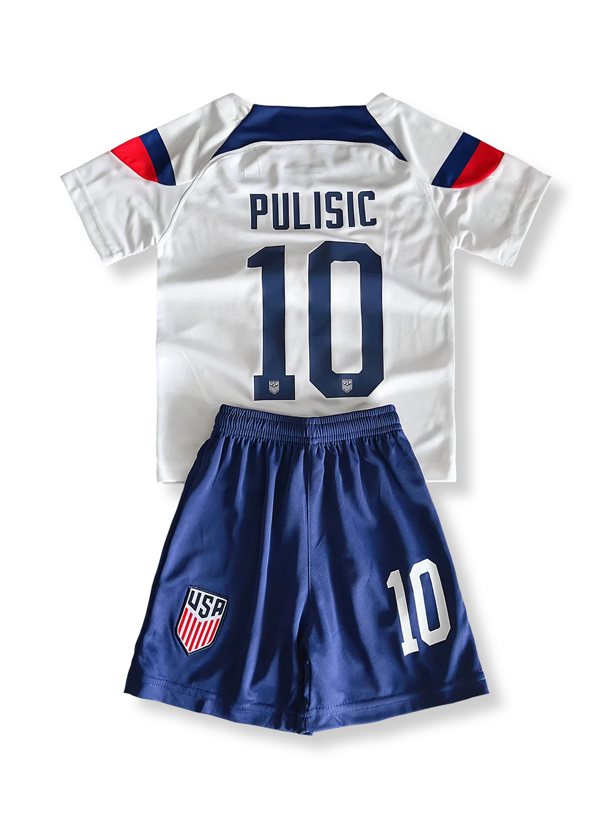 子供用アメリカ代表ユニフォームセット クリスティアン・プリシッチ 背番号10 ネイビーブルー 赤白アクセント アメリカ連盟エンブレム刺繍