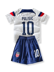 子供用アメリカ代表ユニフォームセット クリスティアン・プリシッチ 背番号10 ネイビーブルー 赤白アクセント アメリカ連盟エンブレム刺繍