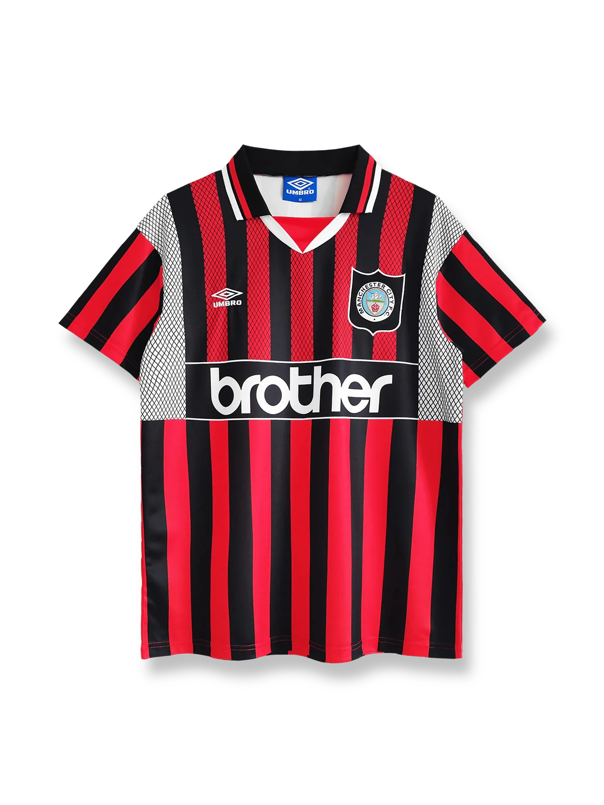 1994/96シーズンのマンチェスター・シティアウェイ半袖ユニフォーム、ポール・マクグラス着用のクラシックサッカージャージ