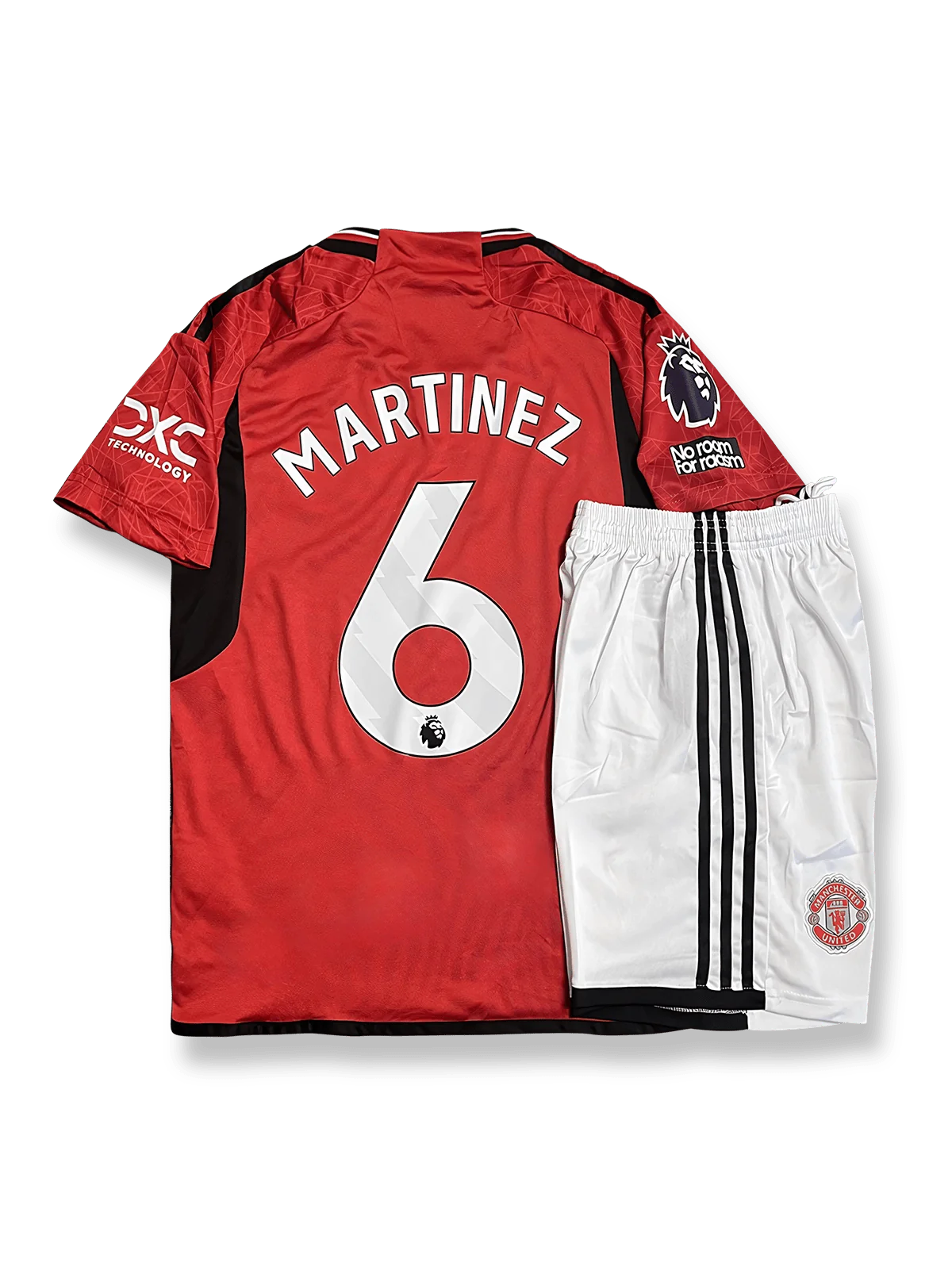 2023-24シーズンのマンチェスター・ユナイテッドホームユニフォーム、マルティネス6番着用、赤色ベースのシャツとパンツセット