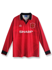 1994/96シーズンのマンチェスター・ユナイテッドホーム長袖ユニフォーム、エリック・カントナ着用のクラシックサッカージャージ