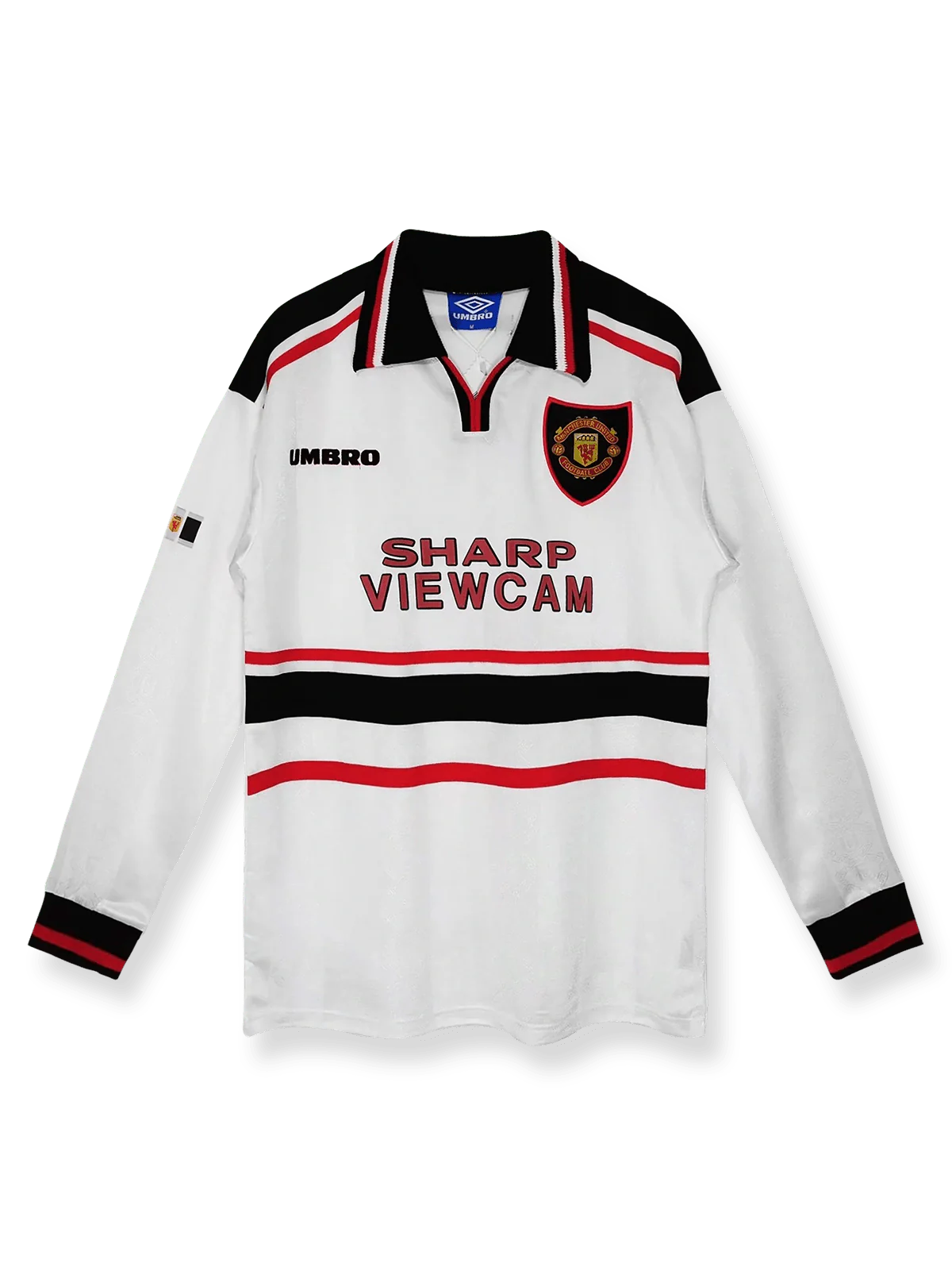 1998/99シーズンのマンチェスター・ユナイテッドアウェイ長袖ユニフォーム、デイビッド・ベッカム着用のクラシックサッカージャージ