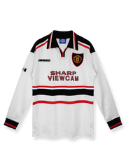 1998/99シーズンのマンチェスター・ユナイテッドアウェイ長袖ユニフォーム、デイビッド・ベッカム着用のクラシックサッカージャージ