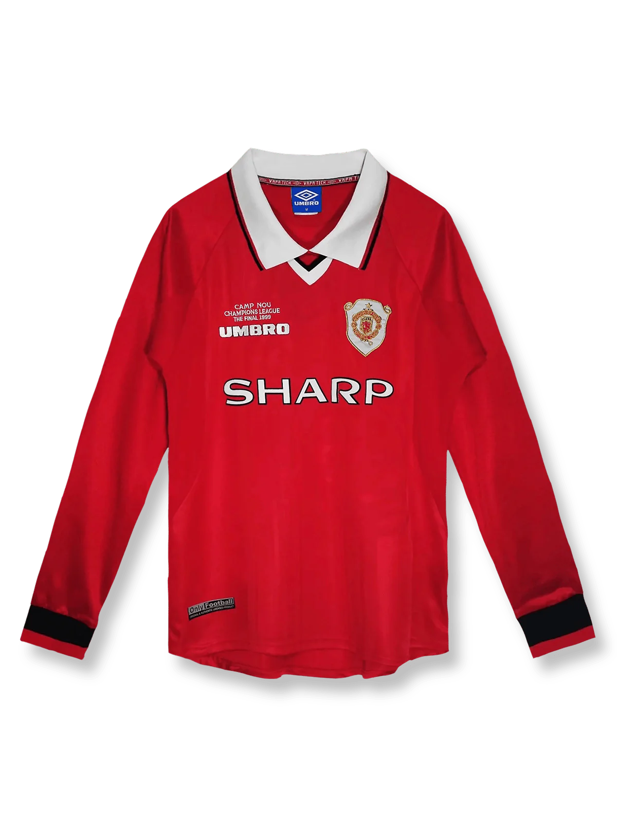 1999/00シーズンのマンチェスター・ユナイテッドホーム長袖ユニフォーム、デイビッド・ベッカム着用のクラシックサッカージャージ