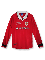 1999/00シーズンのマンチェスター・ユナイテッドホーム長袖ユニフォーム、デイビッド・ベッカム着用のクラシックサッカージャージ