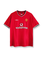 2000/02シーズンのマンチェスター・ユナイテッドホームユニフォーム、デイビッド・ベッカム着用のクラシックサッカージャージ