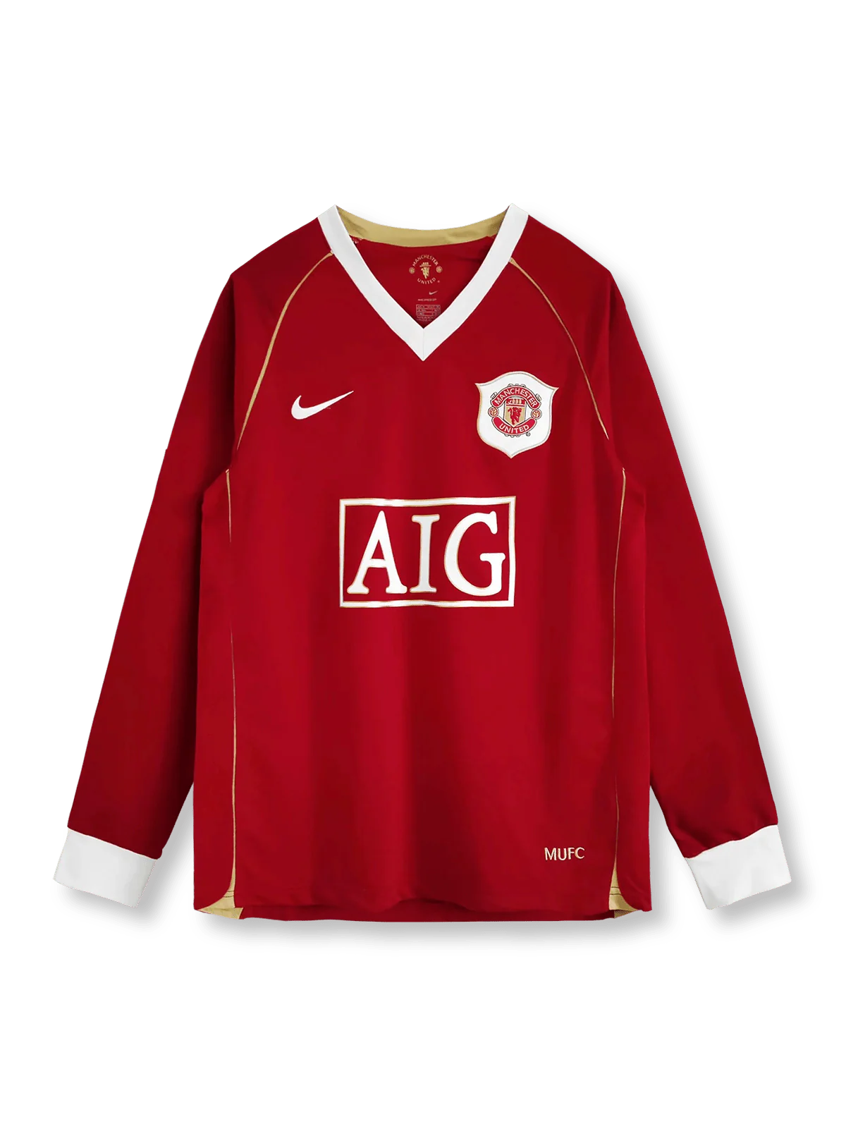 2006/07シーズンのマンチェスター・ユナイテッドホーム長袖ユニフォーム、クリスティアーノ・ロナウド着用のクラシックサッカージャージ