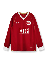 2006/07シーズンのマンチェスター・ユナイテッドホーム長袖ユニフォーム、クリスティアーノ・ロナウド着用のクラシックサッカージャージ