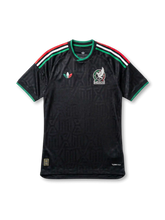 メキシコ代表 2026 FIFAワールドカップ セカンドアウェイ Authentic フロント(ブラック地アステカジャカード+トリコロール3ストライプ肩+FMF鷲とヘビエンブレム+adidas Originalsトレフォイル)