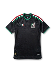 メキシコ代表 2026 FIFAワールドカップ セカンドアウェイ Authentic フロント(ブラック地アステカジャカード+トリコロール3ストライプ肩+FMF鷲とヘビエンブレム+adidas Originalsトレフォイル)