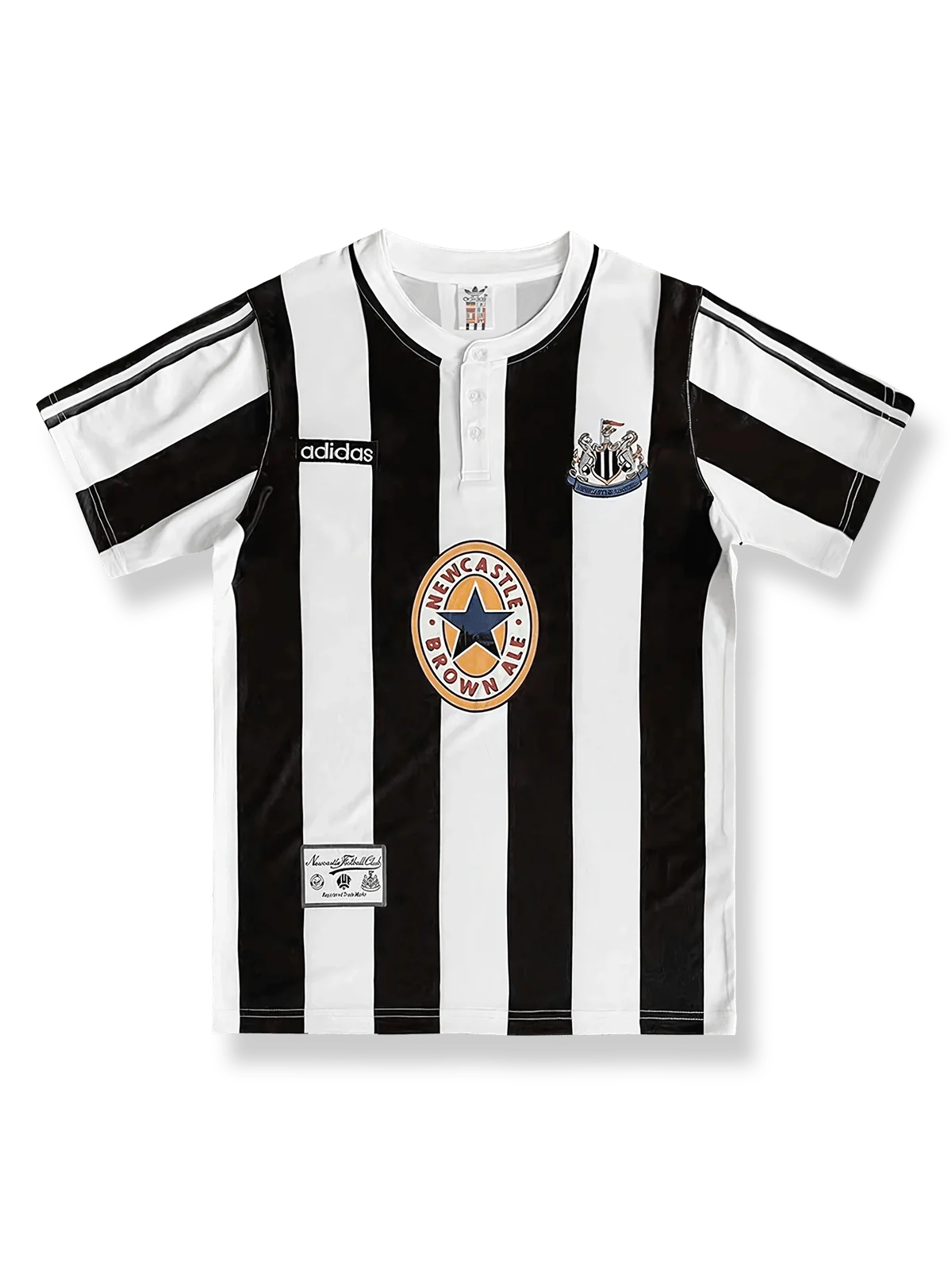 1996年シーズンのニューカッスルホームユニフォーム、アラン・シアラー着用の伝統的サッカージャージ