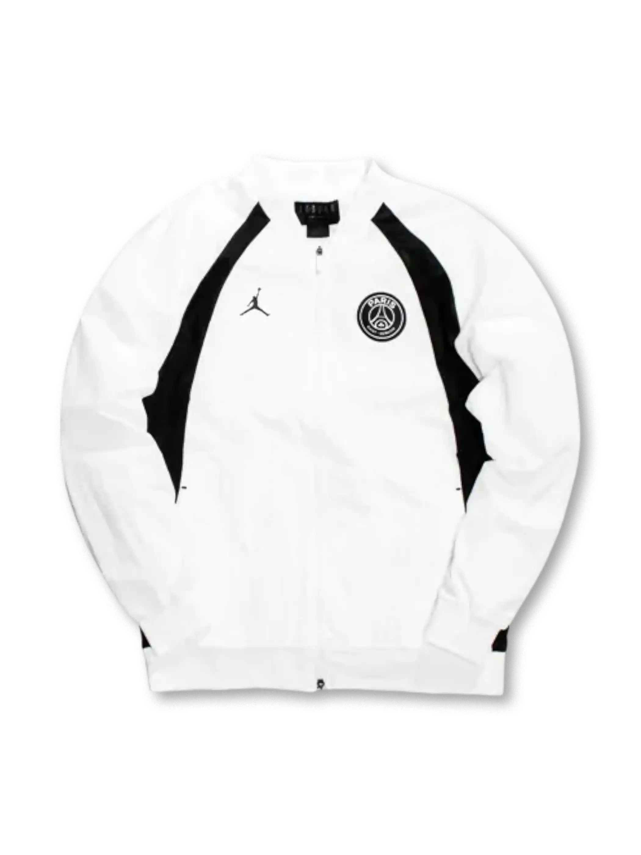 PSG × Nike Jordan トラックジャケット ホワイト ブラック セカンドカプセル 前面デザイン
