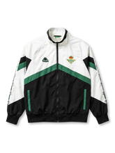 レアル・ベティス Kappa トラックジャケット 1990年代 正面 — ホワイト×ブラック×グリーンV字ブロック、ベティスエンブレム、Kappaバンドテープ
