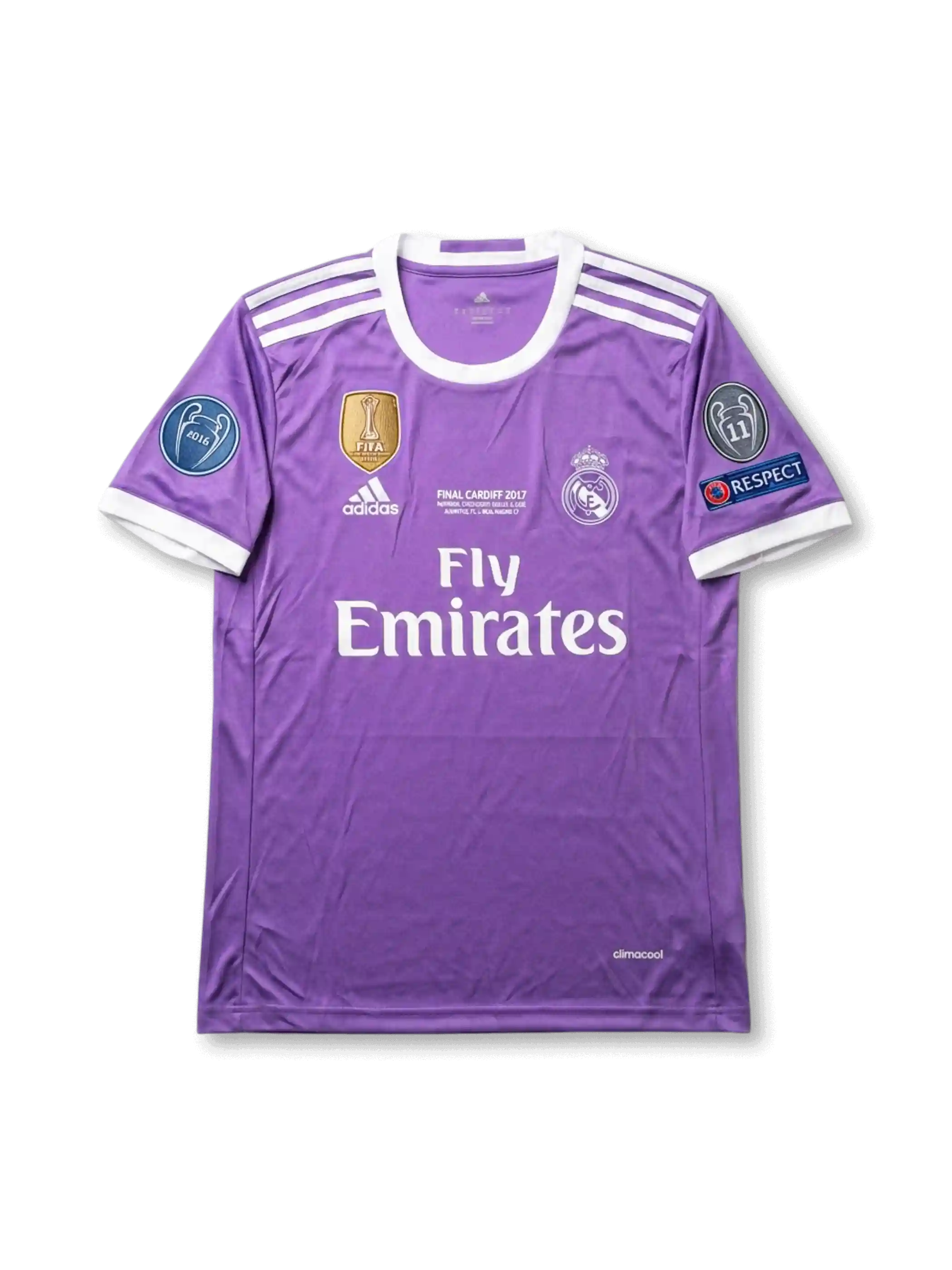 レアル・マドリード 2016-17 アウェイ UEFAチャンピオンズリーグ決勝カーディフ仕様 ロナウド7番 バック(RONALDOネーム+背番号7+UEFA RESPECTパッチ+Undécimaバッジ)