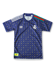 レアル・マドリード×Gucci×adidas Originalsスペシャルエディション正面、ネイビー×GGモノグラム総柄プリント・グリーン赤ウェブストライプ・RMエンブレム・トレフォイルロゴ