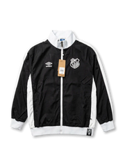 サントスFC×Umbro×Toppsトラックジャケット正面・ブラック×ホワイト、ブラックサテン×ホワイトサイドパネル・UmbroロゴSFCエンブレム・Toppsコラボ裾タグ・タグ付き未使用