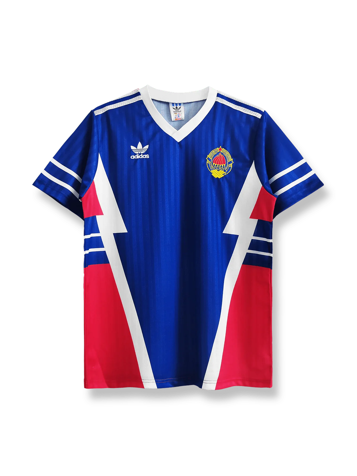 1990シーズンのユーゴスラビア代表ホームユニフォーム、ドラガン・ストイコビッチ・デヤン・サヴィチェビッチ着用、青基調の伝統的デザイン