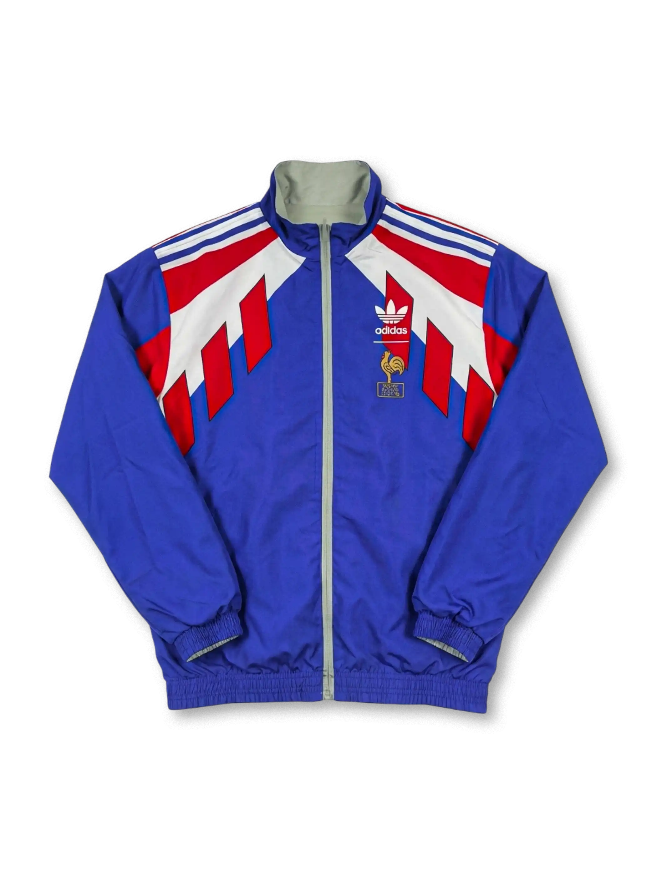 1984年 フランス代表 リバーシブル トラックジャケット 青面 正面（鋭角レッド＆ホワイト切替）