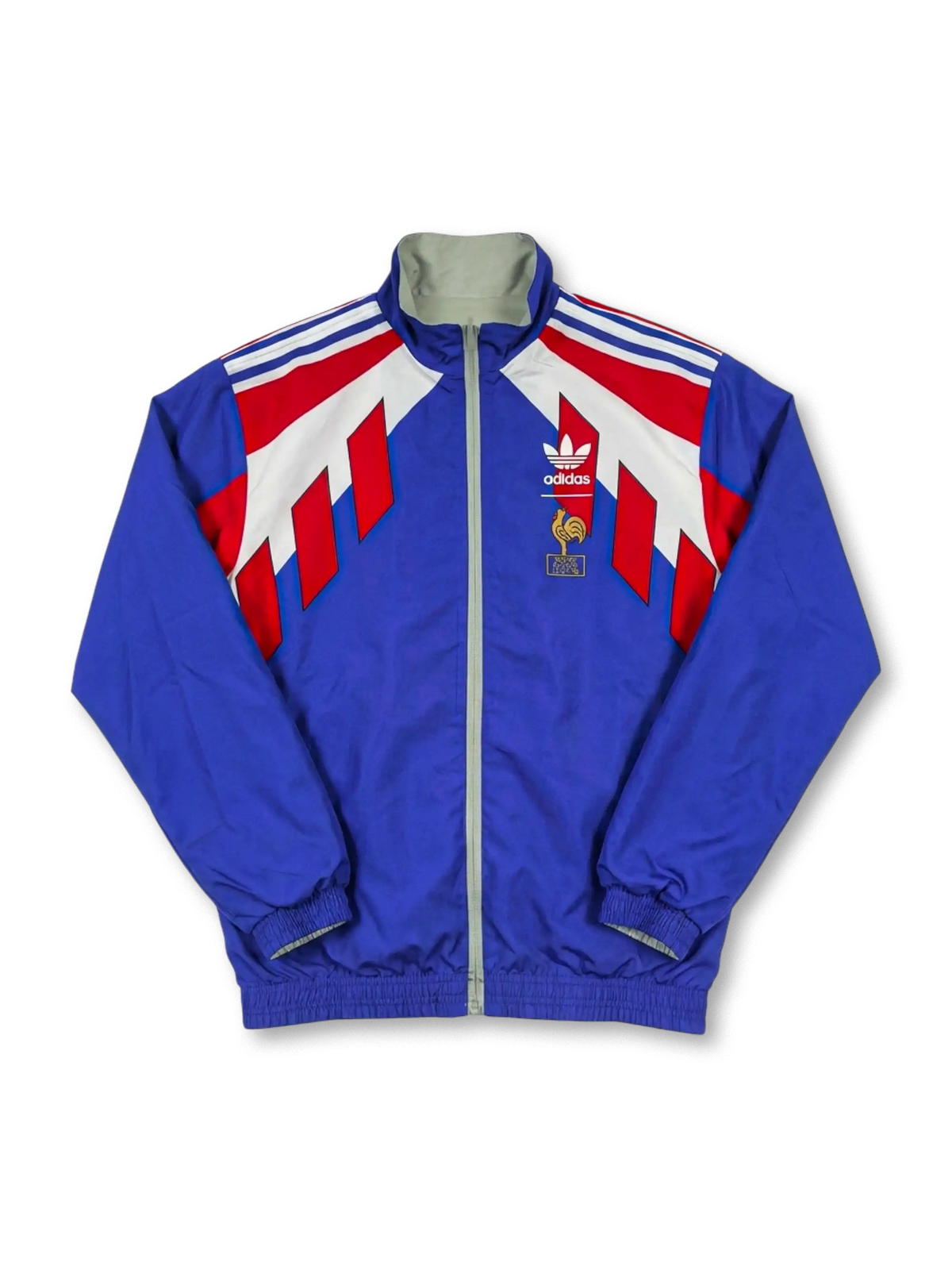 1984年 フランス代表 リバーシブル トラックジャケット 青面 正面（鋭角レッド＆ホワイト切替）