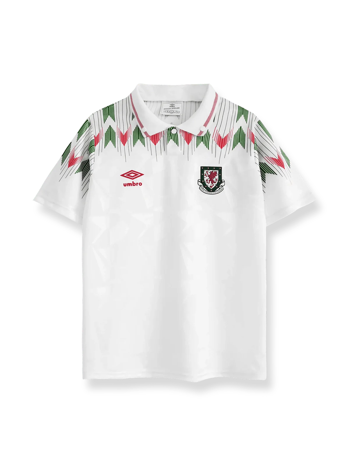 1990/92シーズンのウェールズ代表アウェイユニフォーム正面図