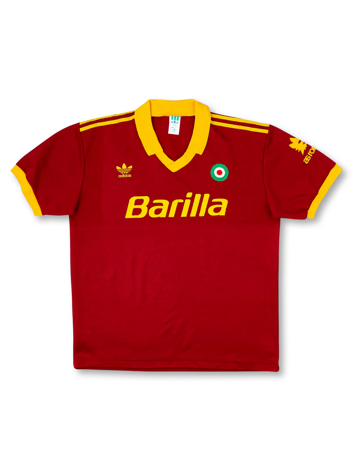 1991-92 ASローマ ホームシャツ 正面 Barilla ロゴとイエローカラーの襟