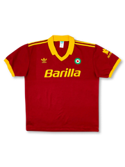 1991-92 ASローマ ホームシャツ 正面 Barilla ロゴとイエローカラーの襟