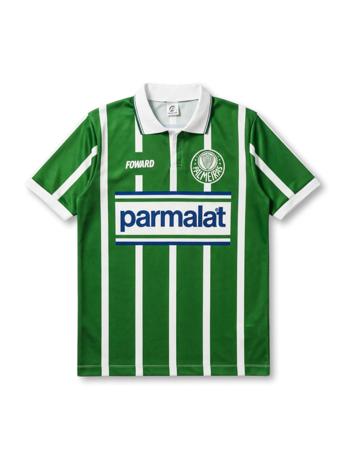 1992パルメイラスホーム正面、グリーン×ホワイト縦ストライプ・parmalatスポンサー・円形エンブレム