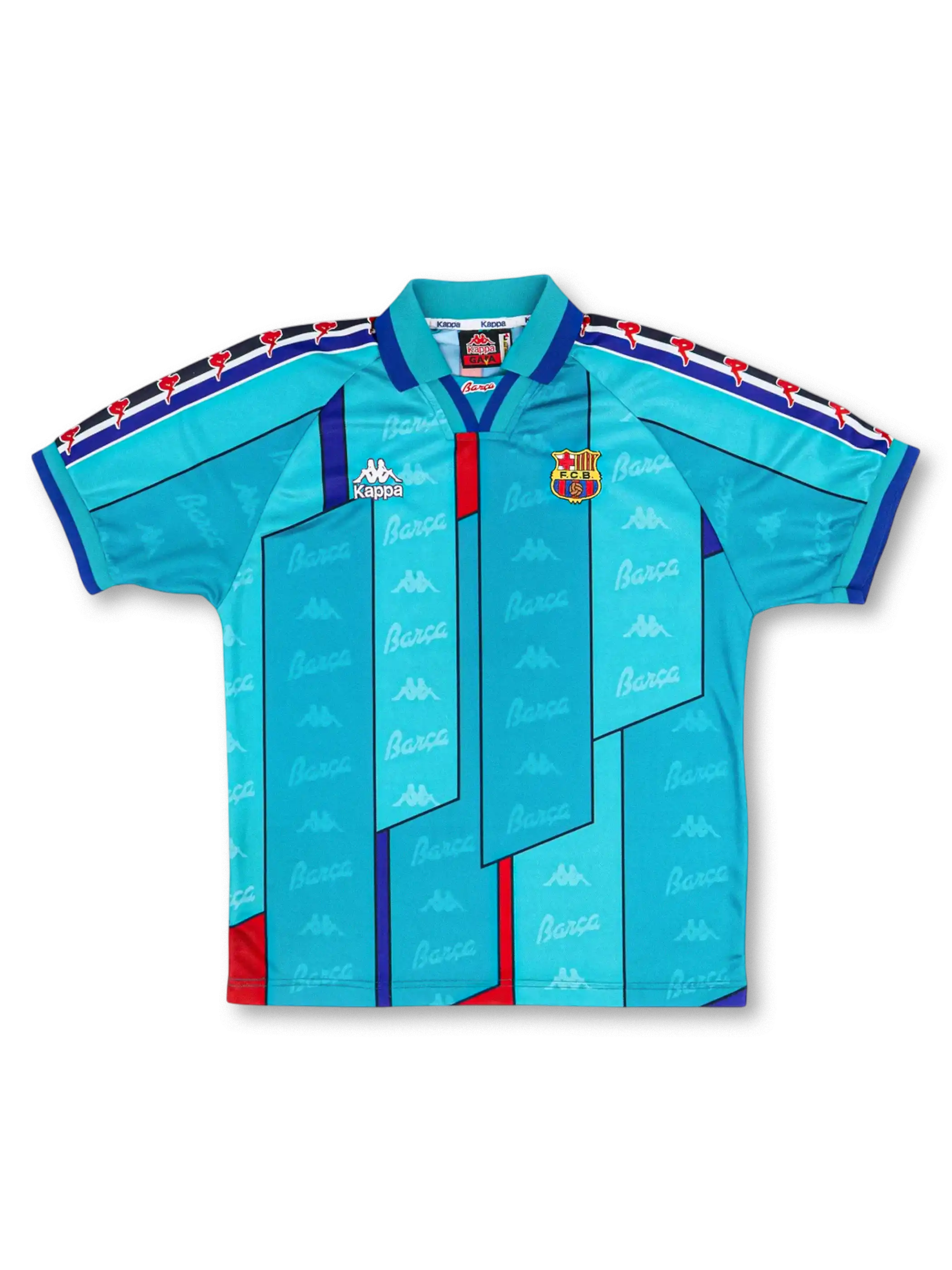 1995-97年 FCバルセロナ アウェイシャツ カッパ製 幾何学デザイン ターコイズブルー