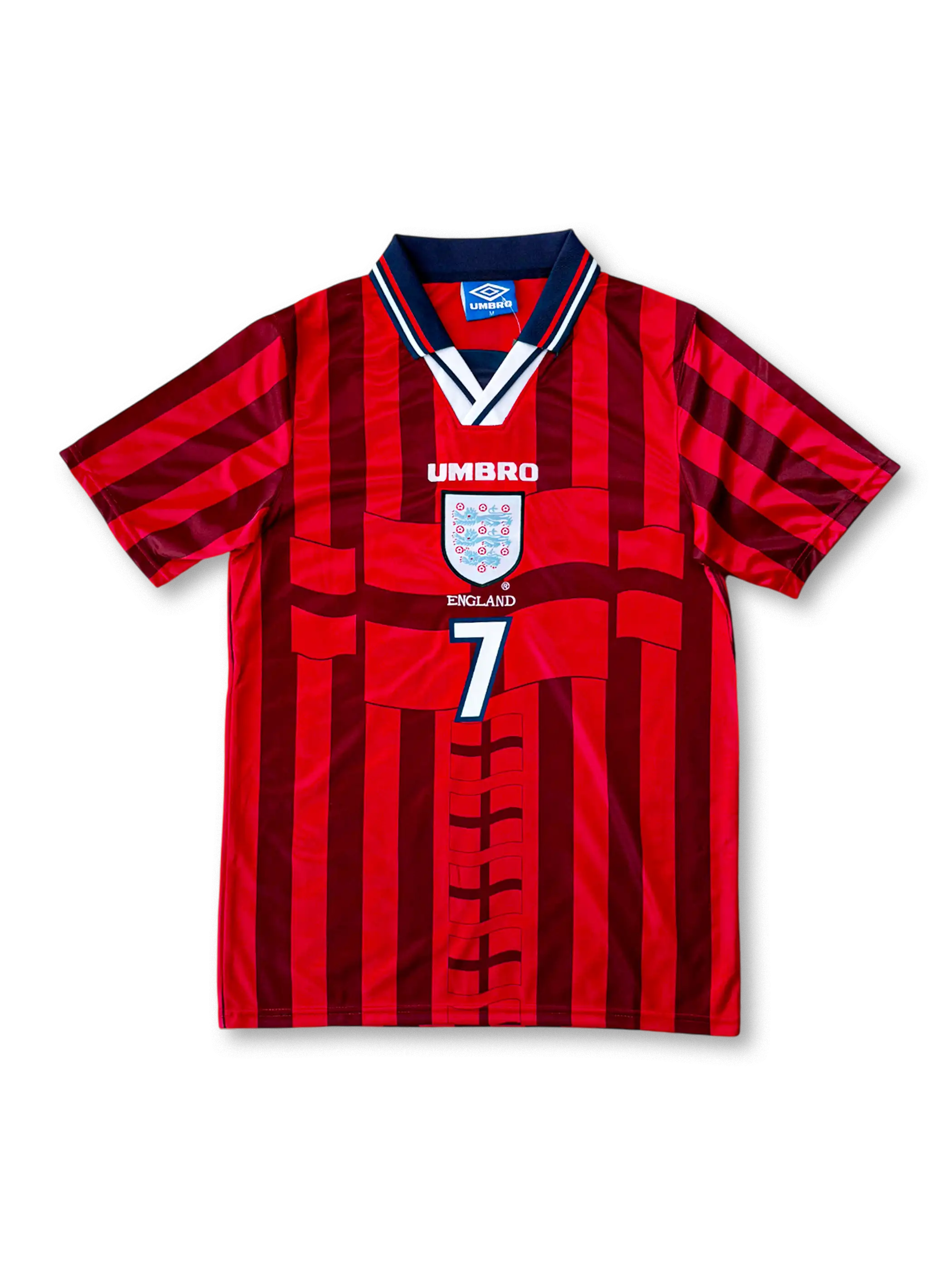 1998-99年イングランド代表 アウェイユニフォーム 前面 UMBRO エンブレムとレッドストライプデザイン