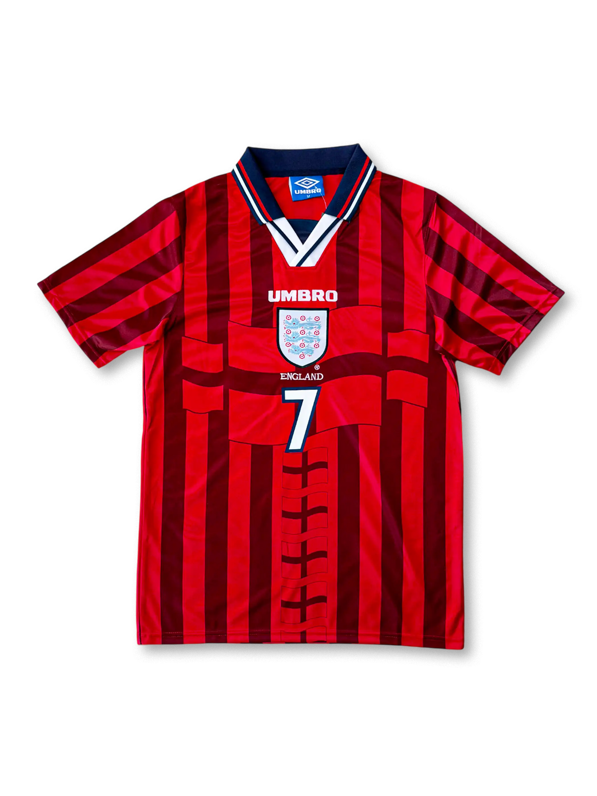 1998-99年イングランド代表 アウェイユニフォーム 前面 UMBRO エンブレムとレッドストライプデザイン