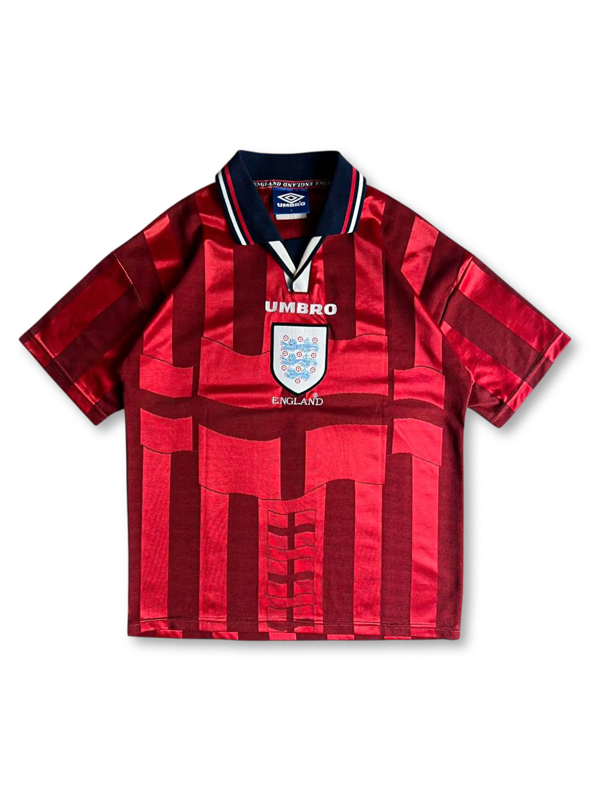 1998年イングランド代表アウェイユニフォーム、クロスモチーフ入りUMBRO製ビンテージサッカージャージ、フランスW杯モデル