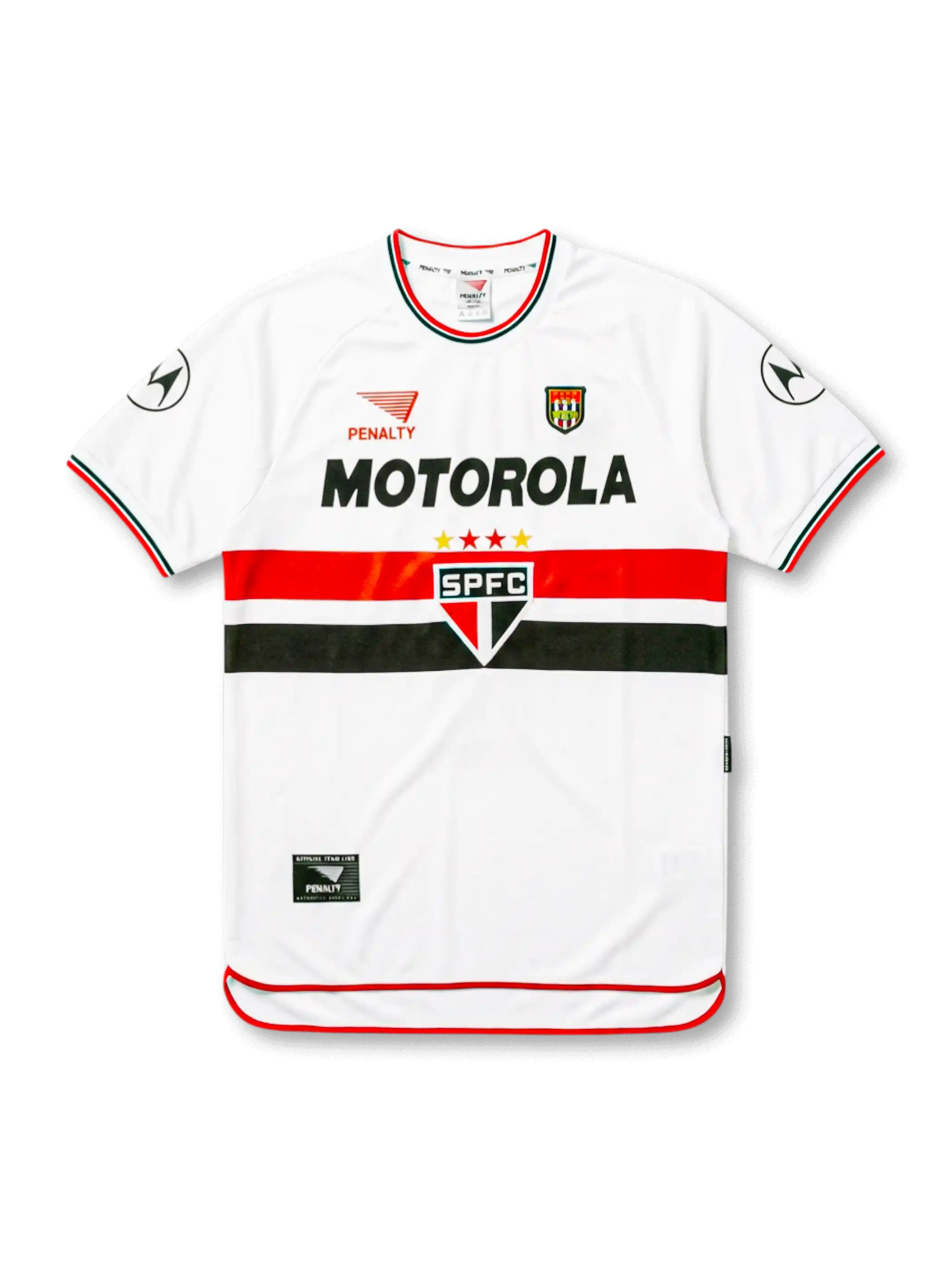 2000サンパウロFCホーム復刻正面、ホワイト×赤黒横帯・MOTOROLAスポンサー・SPFC大型エンブレム
