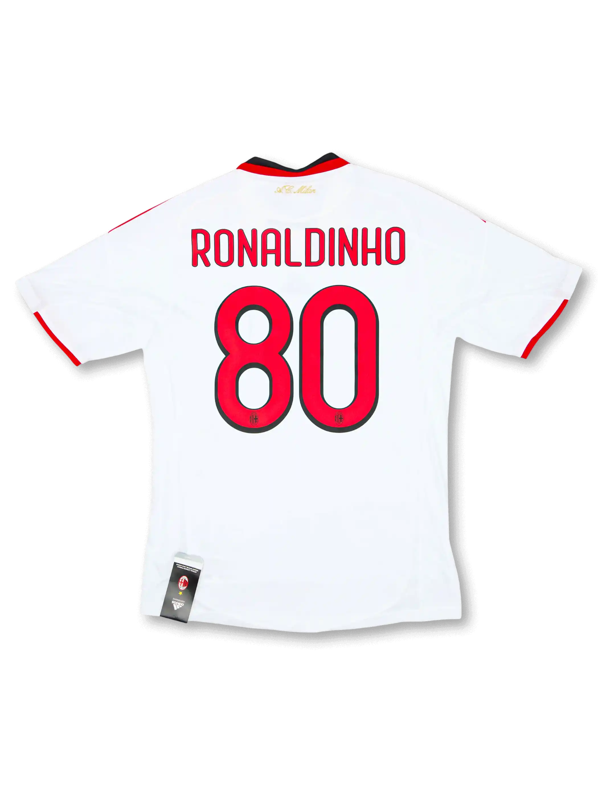 2008-09 ACミランアウェイ正面、ホワイト×赤黒トリム・bwinスポンサー・1星ACMエンブレム・adidas製