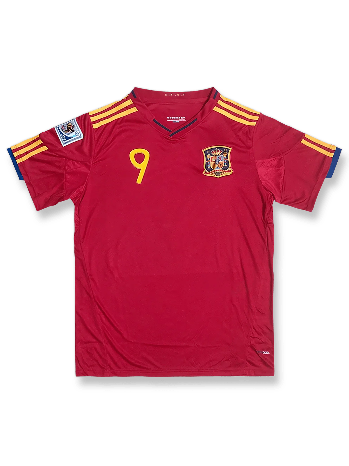 製品画像：2010 年ワールドカップ スペイン代表 9 番トーレス ユニフォームの正面図