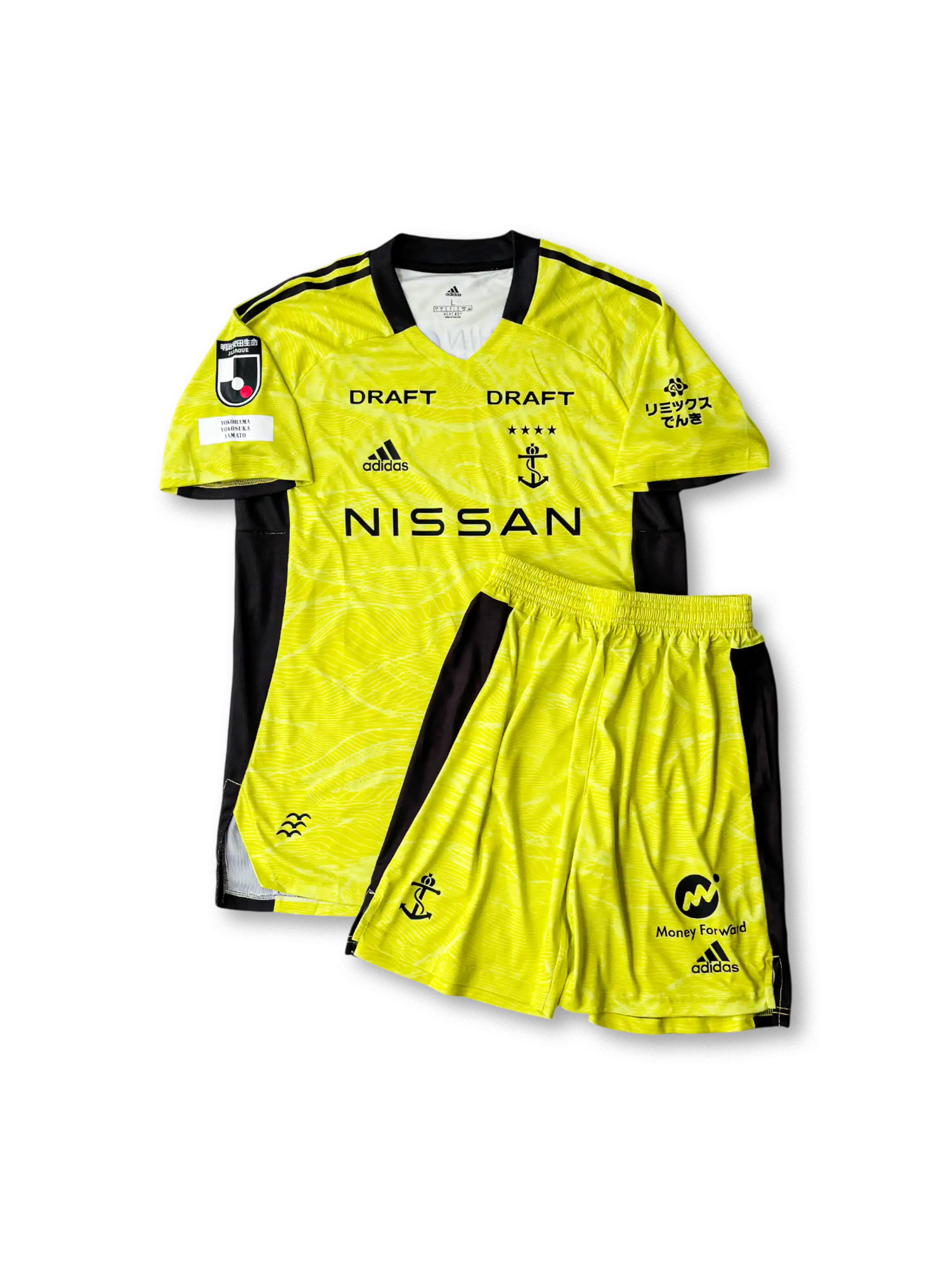 2021年横浜F・マリノス ゴールキーパーユニフォーム 正面、NISSANロゴと波状模様デザイン