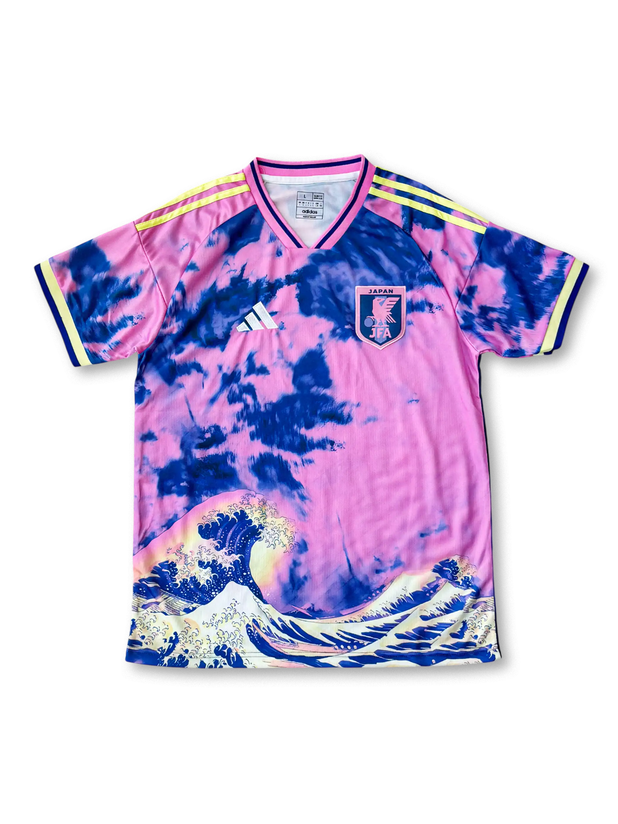 波モチーフ・ピンク×ネイビー配色・素材プリントディテール