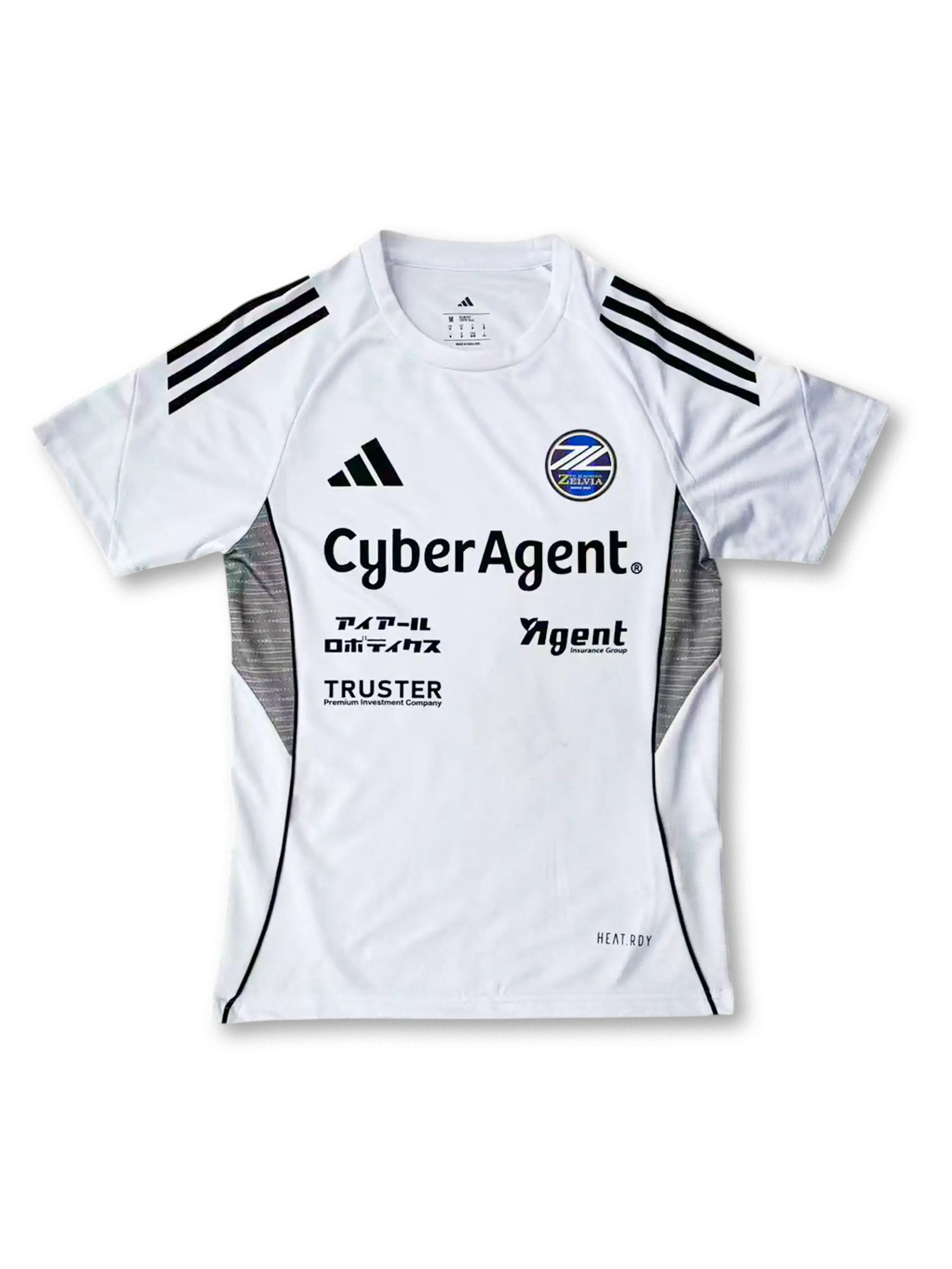 2024年FC町田ゼルビア アウェイユニフォーム 正面、CyberAgentロゴとホワイトデザイン