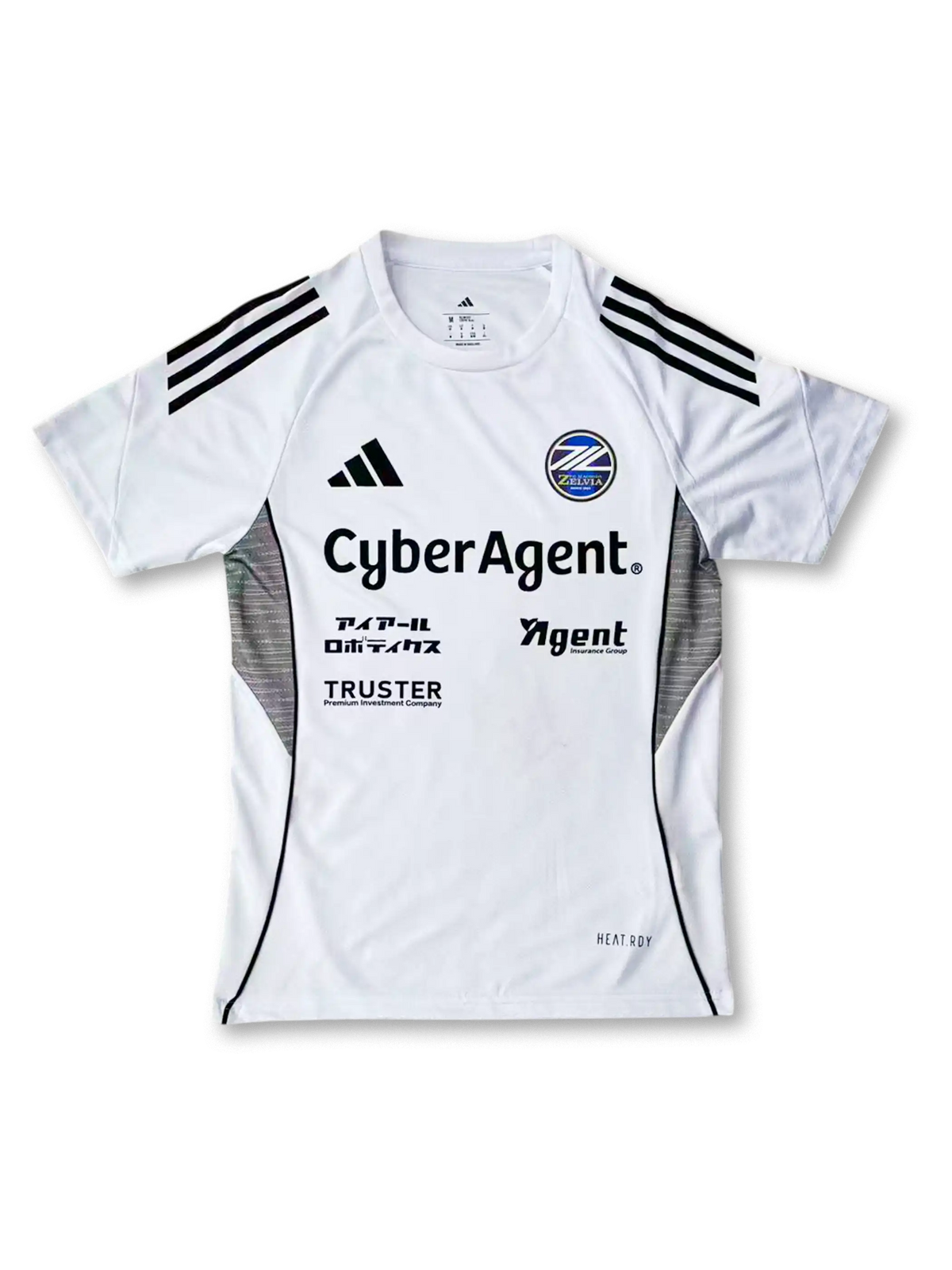 2024年FC町田ゼルビア アウェイユニフォーム 正面、CyberAgentロゴとホワイトデザイン