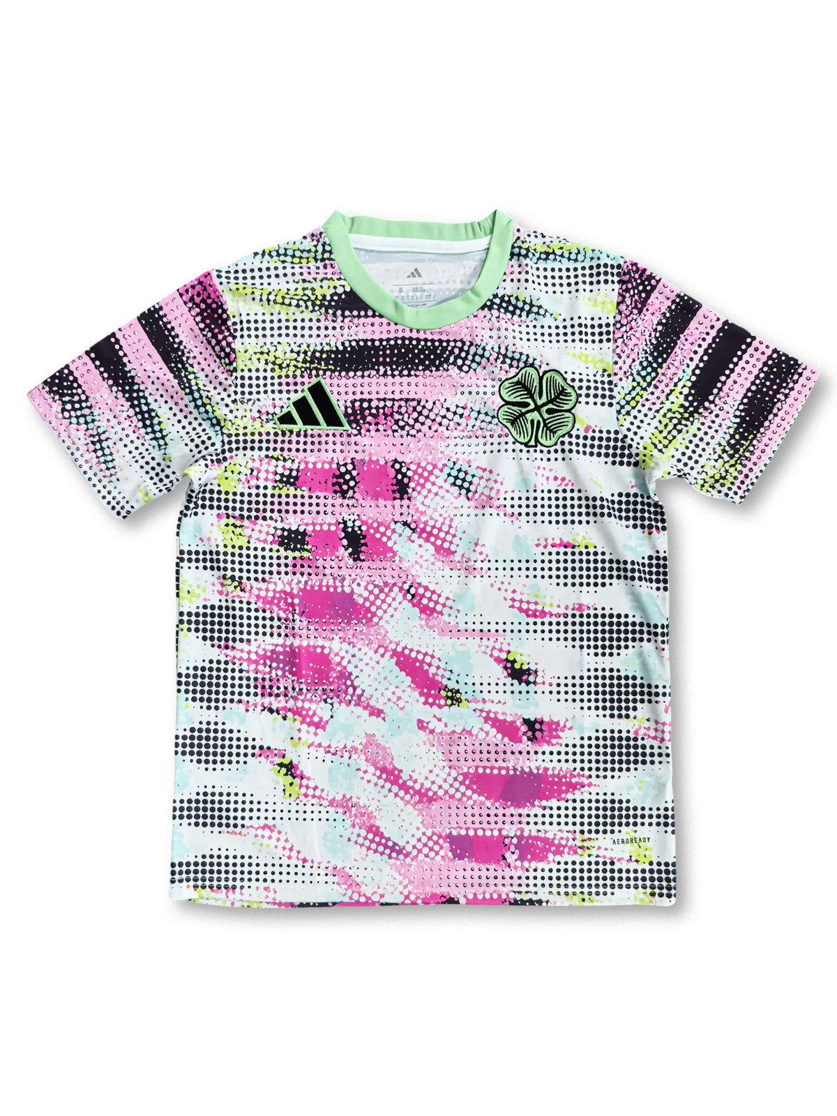 2025年 ケルティックFC トレーニングジャージ 正面 ピンク×オレンジネオカモ柄