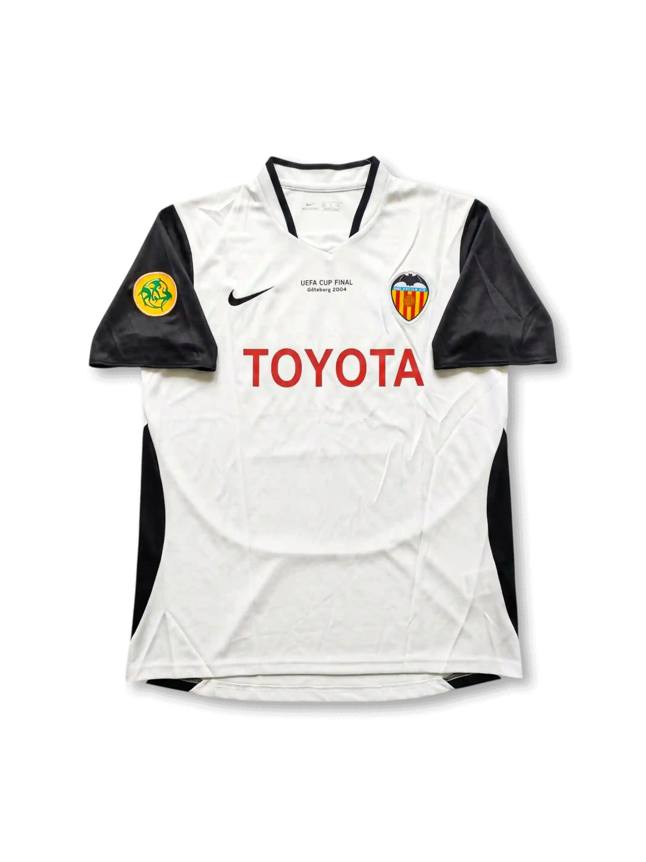 バレンシアCF 2003-04 ホーム UEFAカップ決勝ヨーテボリ仕様 アイマール21番 フロント（TOYOTAロゴ＋コウモリエンブレム＋UEFA CUP FINAL Göteborg 2004刺繍＋UEFAカップパッチ）
