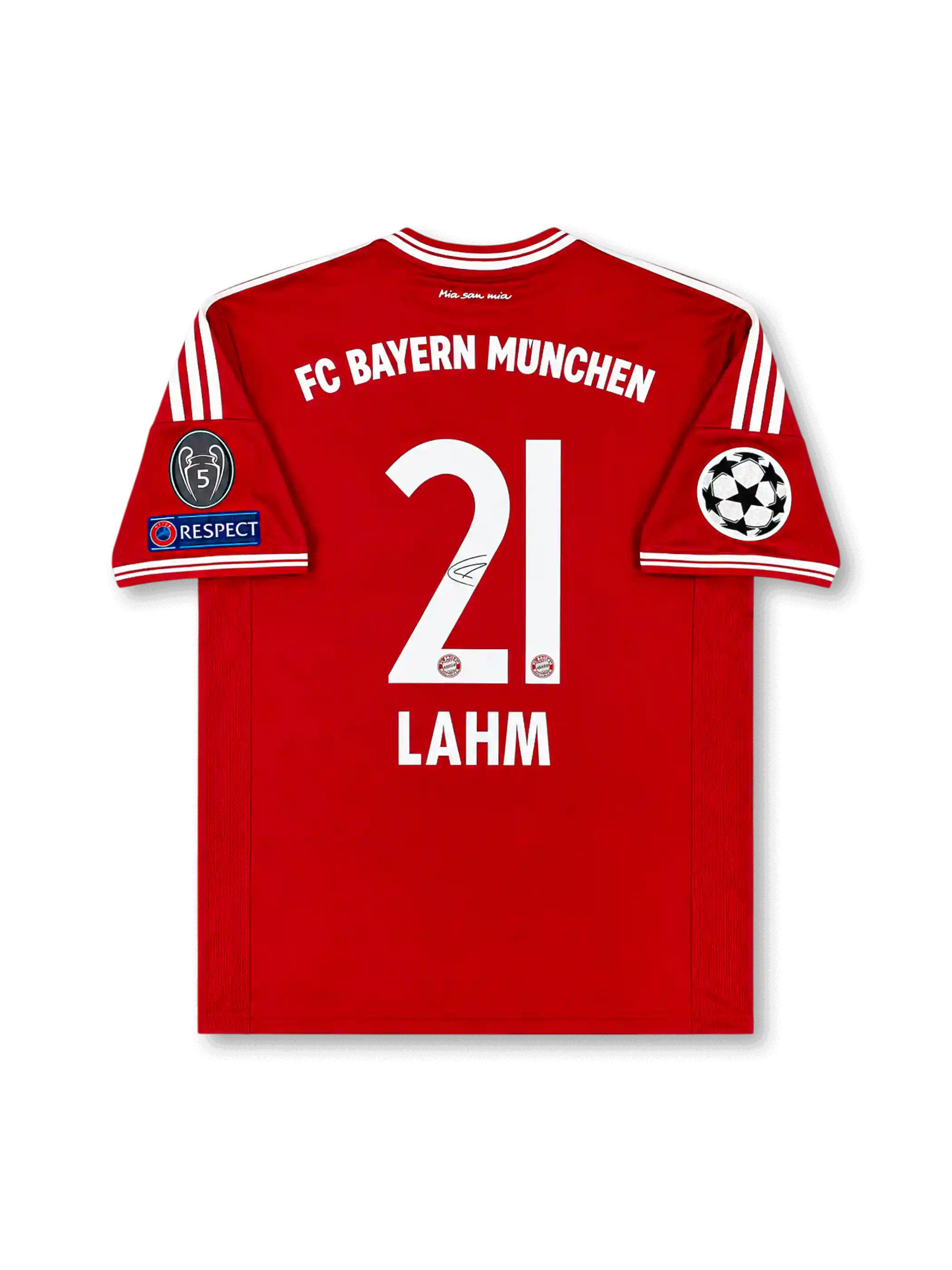 2013–2014バイエルン・ミュンヘン シグネチャープリントエディション背面、ラーム21番、レッドボディ、UEFAチャンピオンズリーグパッチ仕様