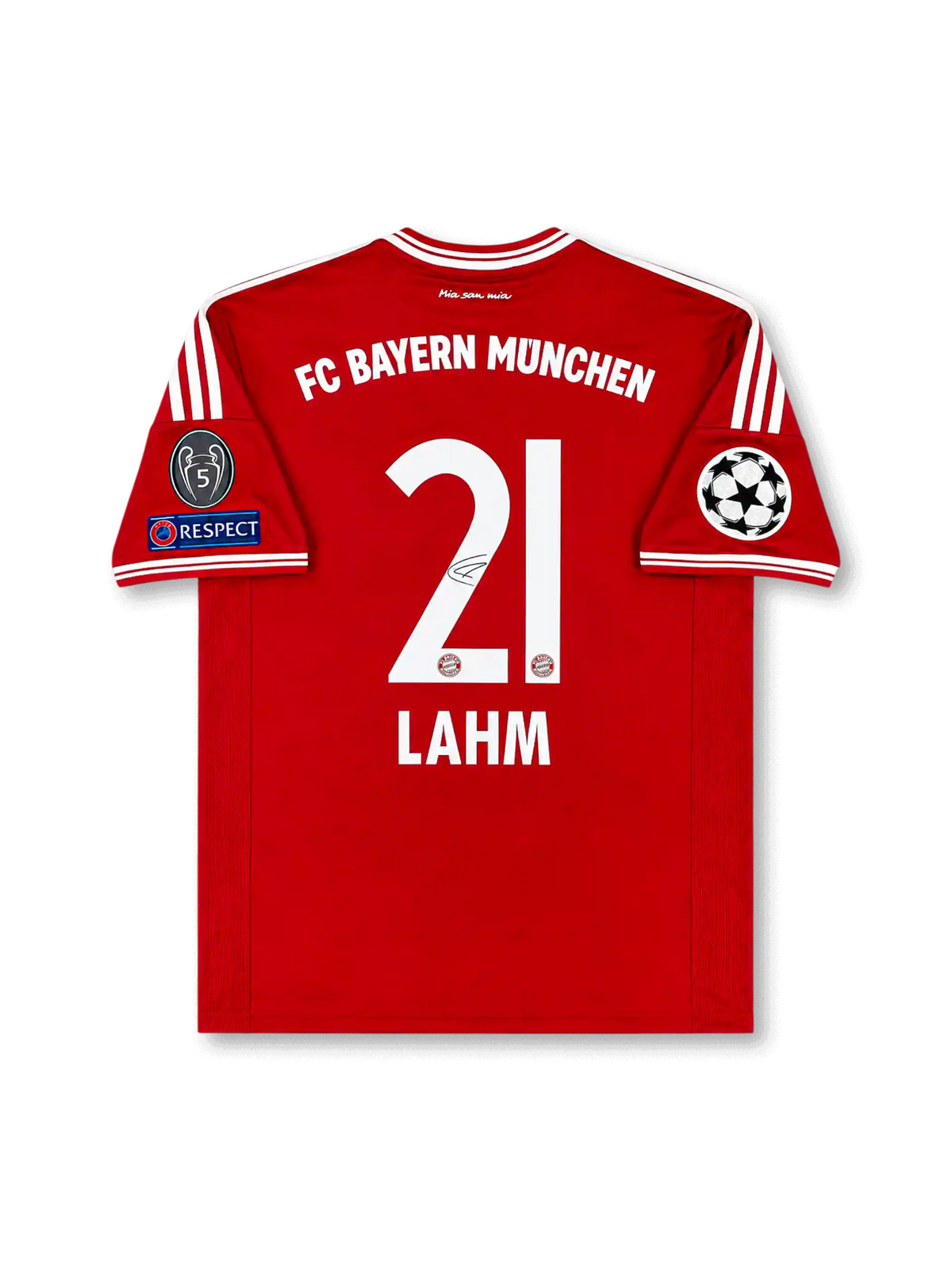 2013–2014バイエルン・ミュンヘン シグネチャープリントエディション背面、ラーム21番、レッドボディ、UEFAチャンピオンズリーグパッチ仕様
