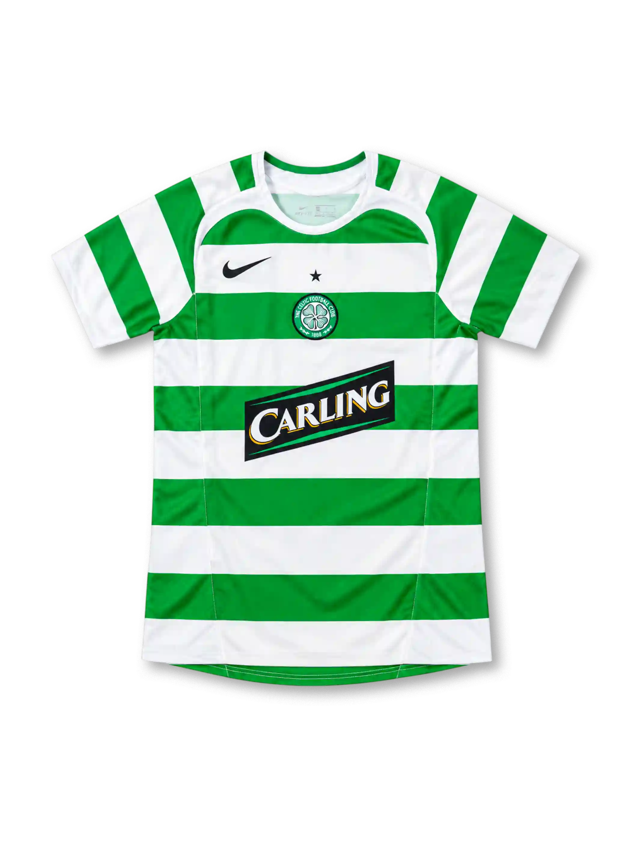 セルティック 2005-06 ホーム ユニフォーム 緑と白の横縞 クローバーのエンブレム CARLINGロゴ入り