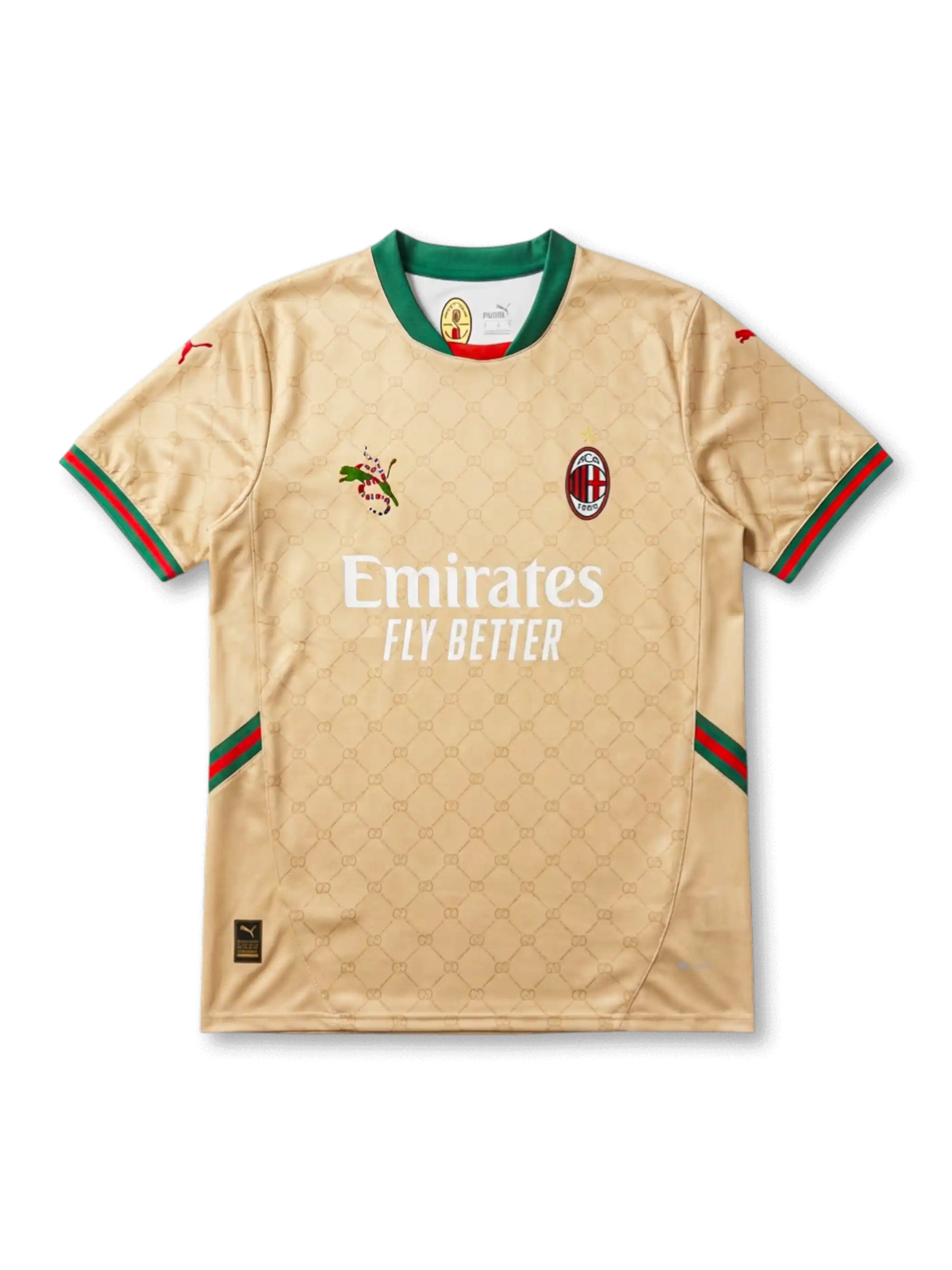 Puma×Gucciスネークコンビロゴ・ACMエンブレム・Emiratesスポンサー・グリーン赤Gucciウェブ袖口